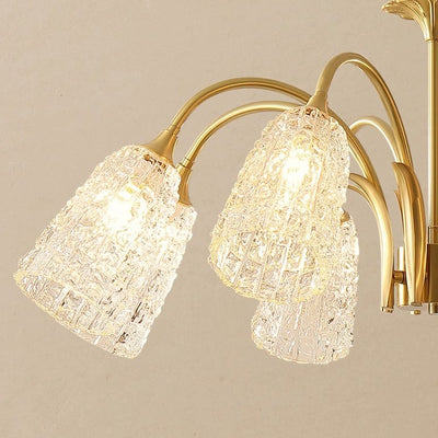 Contemporary Luxury Brass Glass Cylinder Texture 3/5/6/8/10 Light Chandeliers For Living Room