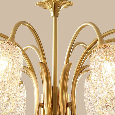 Contemporary Luxury Brass Glass Cylinder Texture 3/5/6/8/10 Light Chandeliers For Living Room