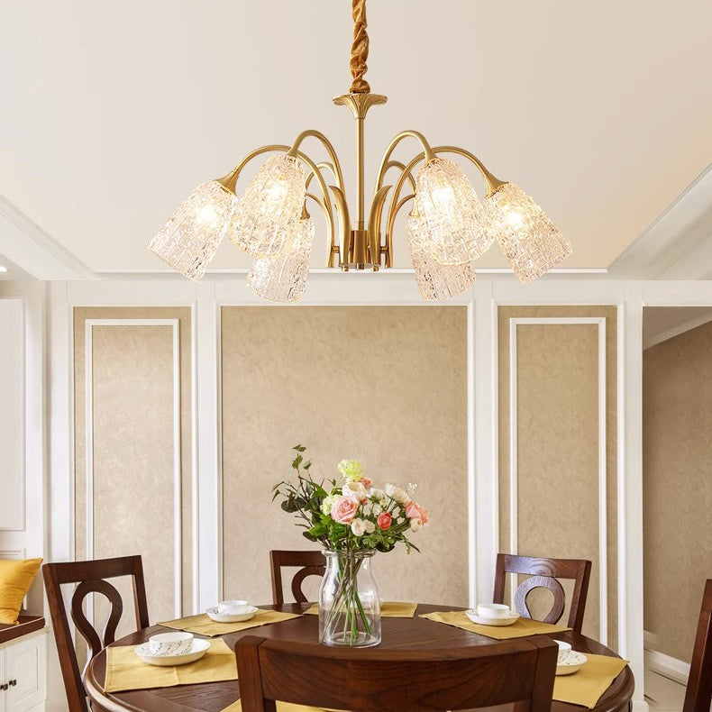 Contemporary Luxury Brass Glass Cylinder Texture 3/5/6/8/10 Light Chandeliers For Living Room