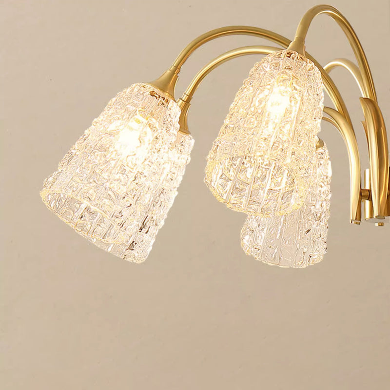 Contemporary Luxury Brass Glass Cylinder Texture 3/5/6/8/10 Light Chandeliers For Living Room