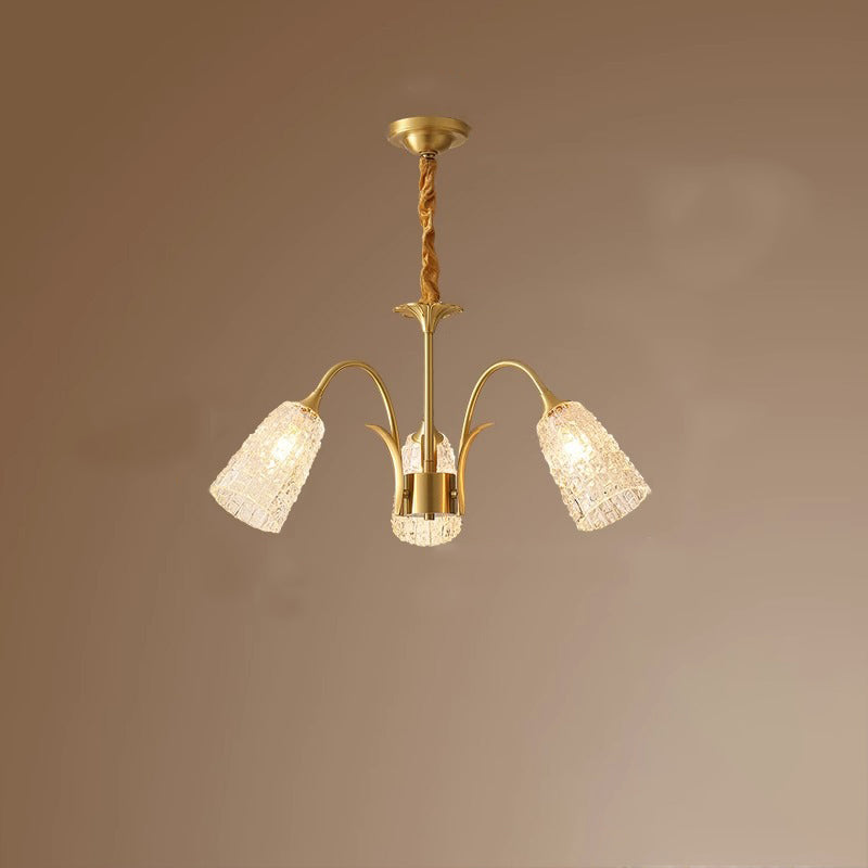 Contemporary Luxury Brass Glass Cylinder Texture 3/5/6/8/10 Light Chandeliers For Living Room