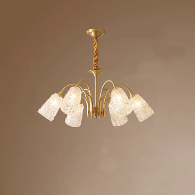 Contemporary Luxury Brass Glass Cylinder Texture 3/5/6/8/10 Light Chandeliers For Living Room