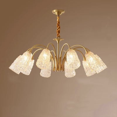 Contemporary Luxury Brass Glass Cylinder Texture 3/5/6/8/10 Light Chandeliers For Living Room