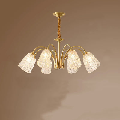 Contemporary Luxury Brass Glass Cylinder Texture 3/5/6/8/10 Light Chandeliers For Living Room