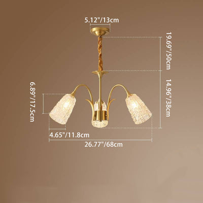 Contemporary Luxury Brass Glass Cylinder Texture 3/5/6/8/10 Light Chandeliers For Living Room