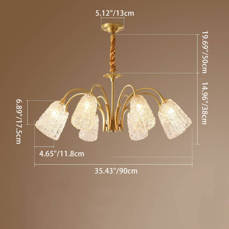 Contemporary Luxury Brass Glass Cylinder Texture 3/5/6/8/10 Light Chandeliers For Living Room