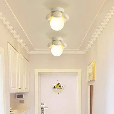 Modern Minimalist Flower Iron Resin 1-Light Semi-Flush Mount Ceiling Light For Hallway