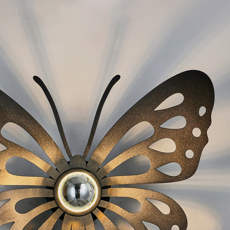 Contemporary Creative Iron Deer Butterfly Snowflake 1-Light Wall Sconce Lamp For Bedroom Bedside And Living Room