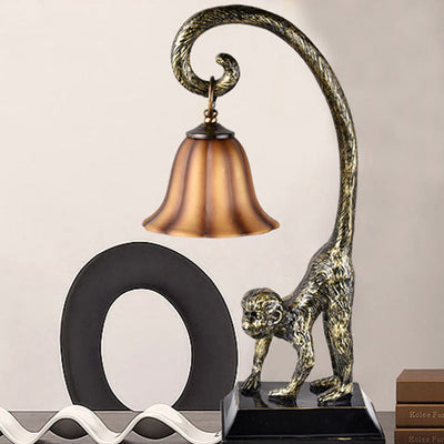 Contemporary Creative Monkey Copper Glass 1-Light Table Lamp For Bedroom