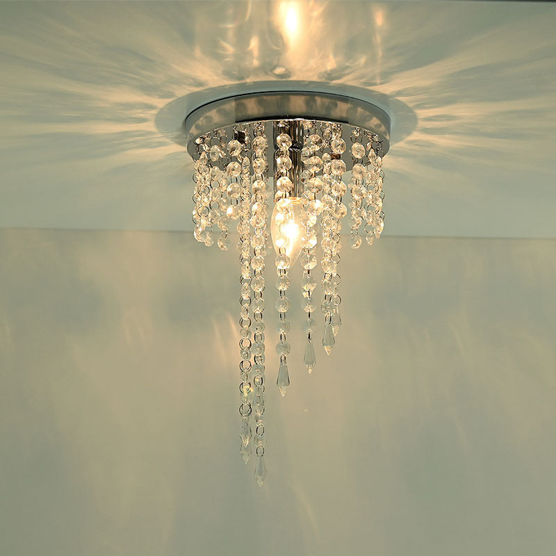 Contemporary Luxury Cylinder Iron Crystal 1-Light Flush Mount Ceiling Light For Living Room