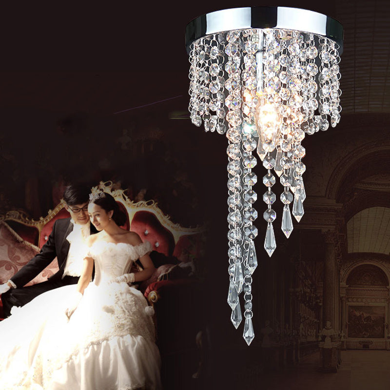 Contemporary Luxury Cylinder Iron Crystal 1-Light Flush Mount Ceiling Light For Living Room