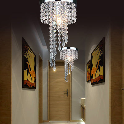 Contemporary Luxury Cylinder Iron Crystal 1-Light Flush Mount Ceiling Light For Living Room