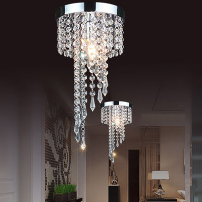 Contemporary Luxury Cylinder Iron Crystal 1-Light Flush Mount Ceiling Light For Living Room