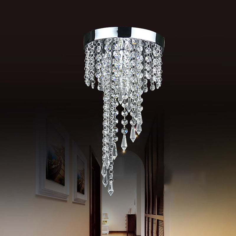 Contemporary Luxury Cylinder Iron Crystal 1-Light Flush Mount Ceiling Light For Living Room