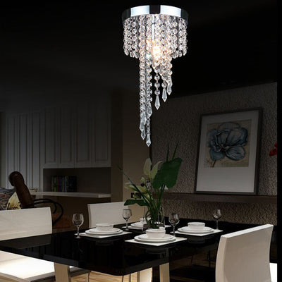 Contemporary Luxury Cylinder Iron Crystal 1-Light Flush Mount Ceiling Light For Living Room