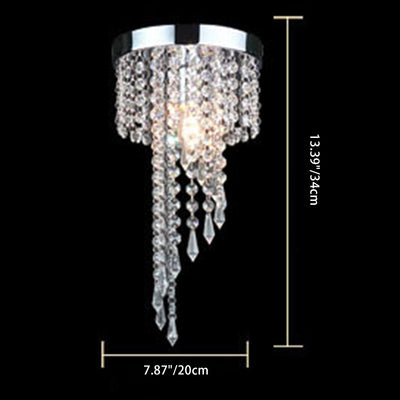 Contemporary Luxury Cylinder Iron Crystal 1-Light Flush Mount Ceiling Light For Living Room