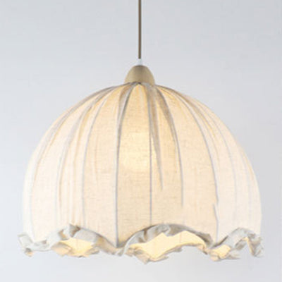 Traditional European Dome Fabric Wood 1-Light Pendant Light For Living Room