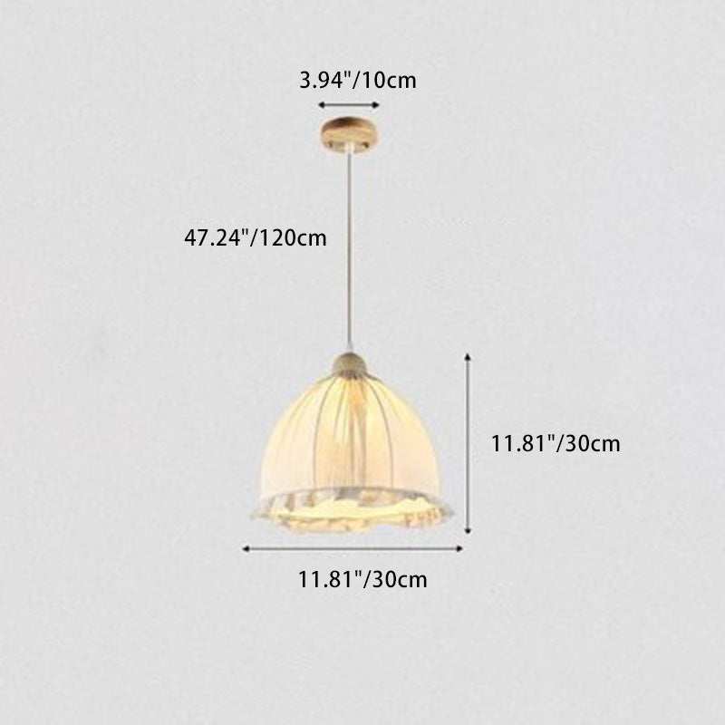 Traditional European Dome Fabric Wood 1-Light Pendant Light For Living Room