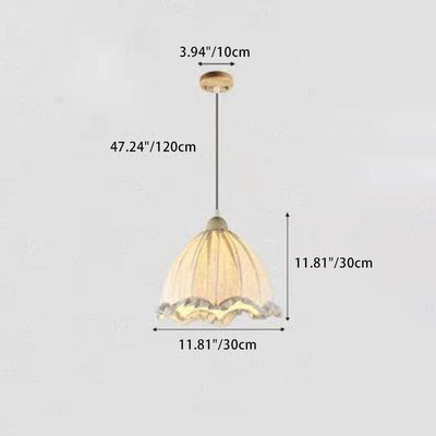 Traditional European Dome Fabric Wood 1-Light Pendant Light For Living Room