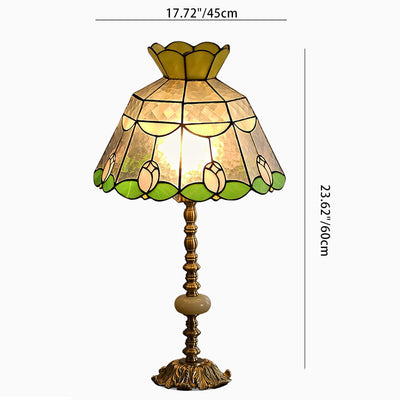 Traditional Tiffany Dome Glass Copper 1-Light Table Lamp For Living Room