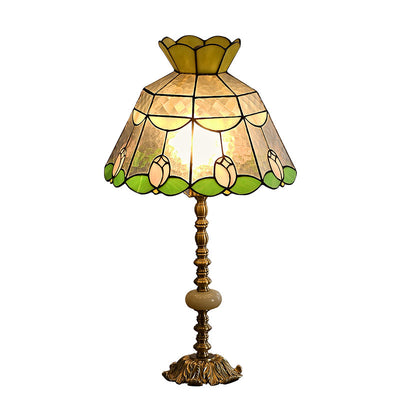 Traditional Tiffany Dome Glass Copper 1-Light Table Lamp For Living Room