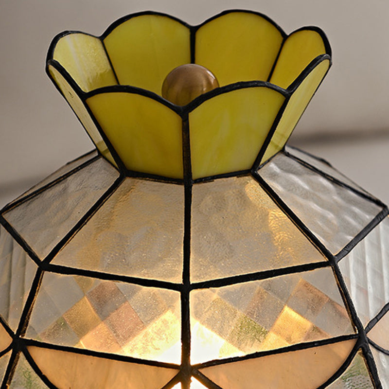 Traditional Tiffany Dome Glass Copper 1-Light Table Lamp For Living Room