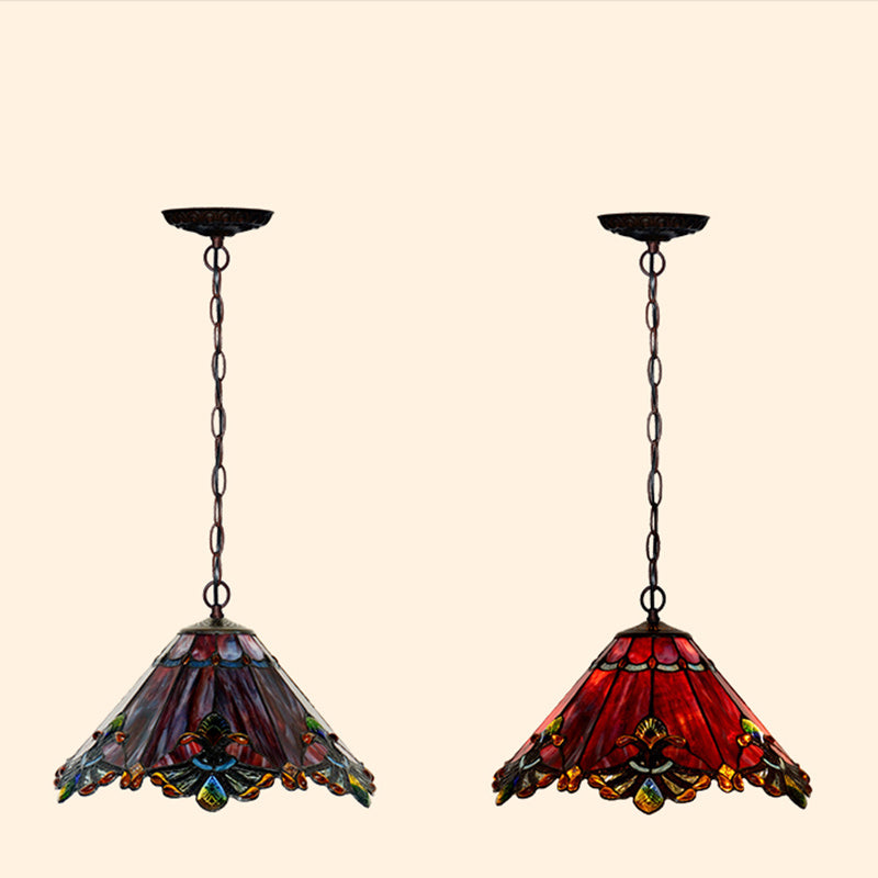 Traditional Tiffany Cone Iron Glass 1/2-Light Pendant Light For Living Room