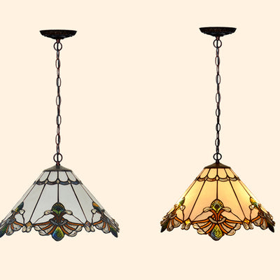 Traditional Tiffany Cone Iron Glass 1/2-Light Pendant Light For Living Room