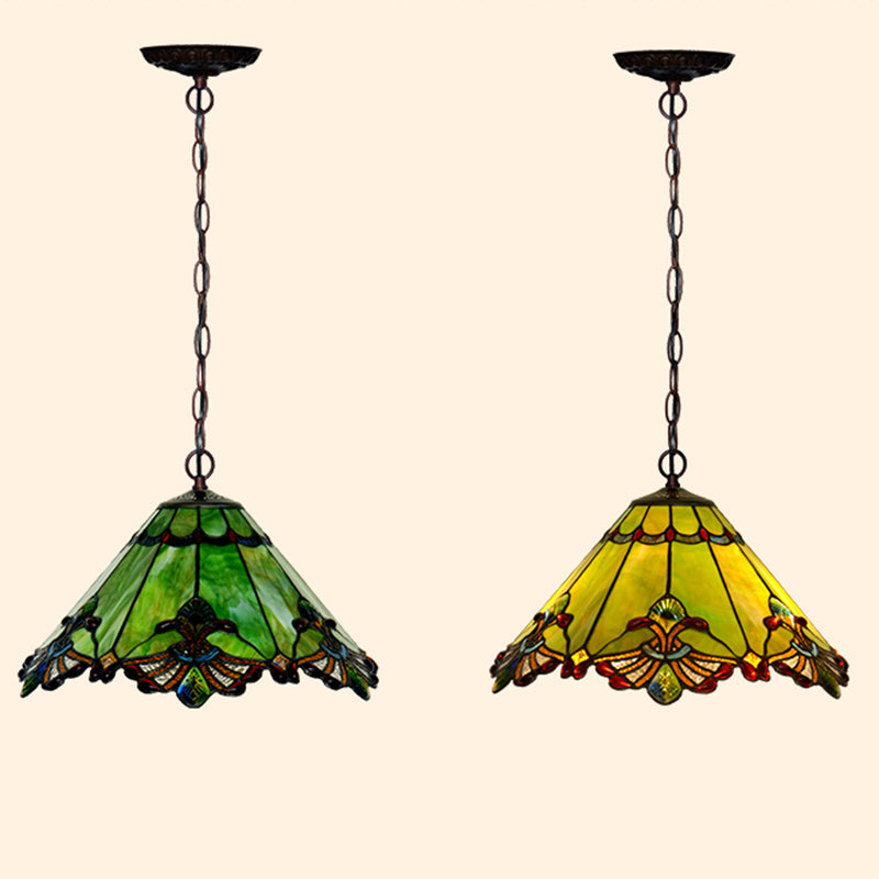 Traditional Tiffany Cone Iron Glass 1/2-Light Pendant Light For Living Room