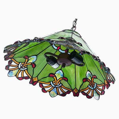 Traditional Tiffany Cone Iron Glass 1/2-Light Pendant Light For Living Room