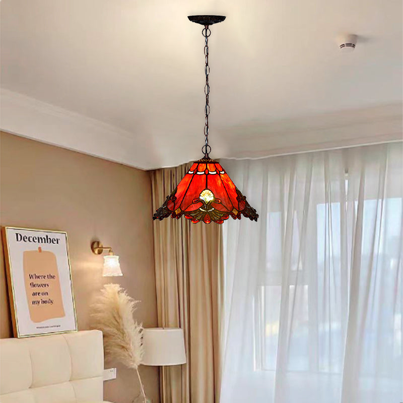 Traditional Tiffany Cone Iron Glass 1/2-Light Pendant Light For Living Room