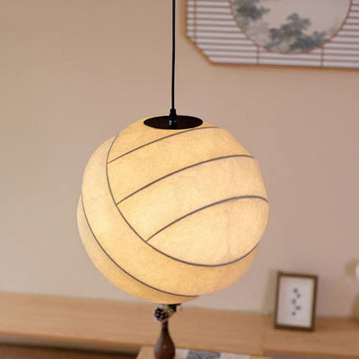 Contemporary Scandinavian Globe Iron Fabric 1-Light Pendant Light For Living Room