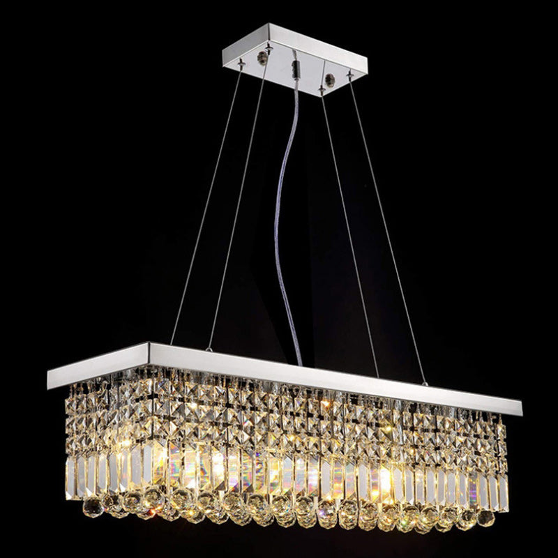 Contemporary Luxury Rectangular Crystal Steel 6-Light Chandelier For Living Room