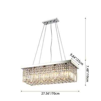 Contemporary Luxury Rectangular Crystal Steel 6-Light Chandelier For Living Room