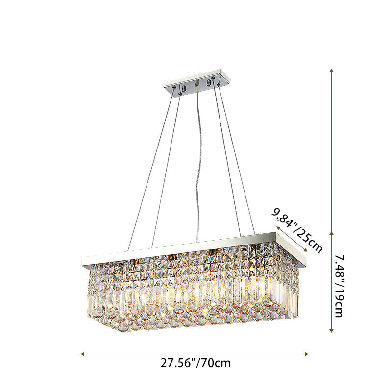 Contemporary Luxury Rectangular Crystal Steel 6-Light Chandelier For Living Room