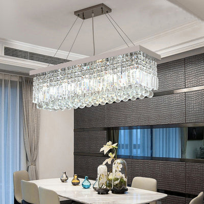 Contemporary Luxury Rectangular Crystal Steel 6-Light Chandelier For Living Room