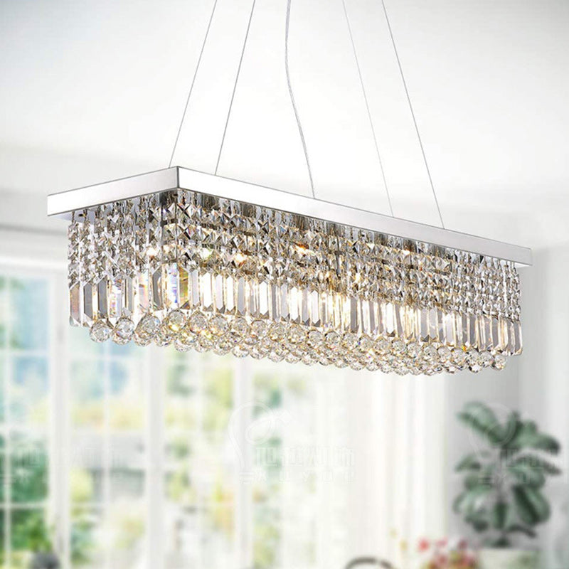 Contemporary Luxury Rectangular Crystal Steel 6-Light Chandelier For Living Room