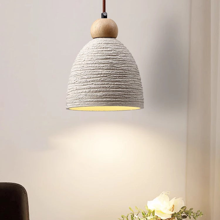 Modern Minimalist Column Cement Wood 1-Light Pendant Light For Living Room