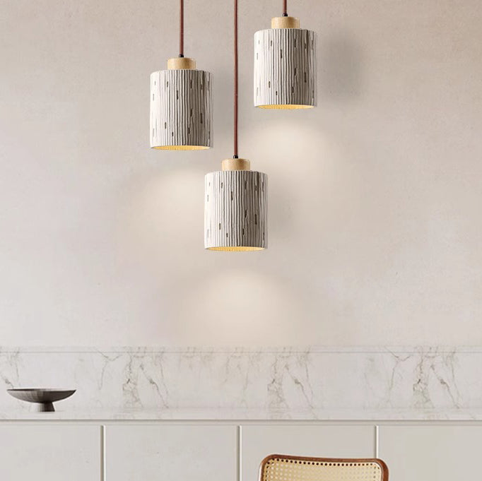 Modern Minimalist Column Cement Wood 1-Light Pendant Light For Living Room