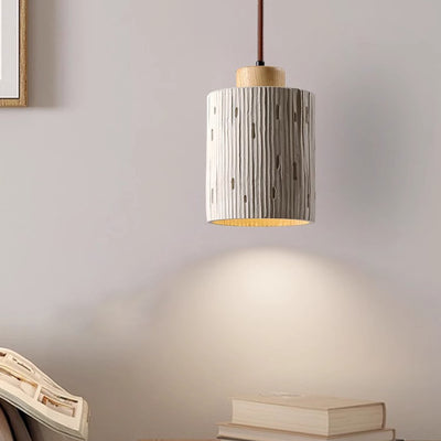 Modern Minimalist Column Cement Wood 1-Light Pendant Light For Living Room