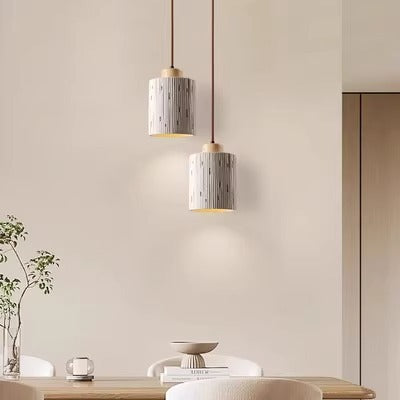 Modern Minimalist Column Cement Wood 1-Light Pendant Light For Living Room