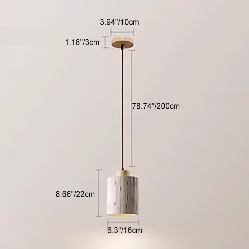 Modern Minimalist Column Cement Wood 1-Light Pendant Light For Living Room