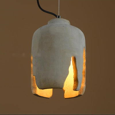 Traditional Japanese Column Rectangular Cement 1-Light Pendant Light For Living Room