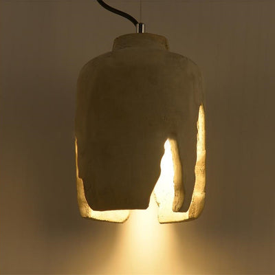 Traditional Japanese Column Rectangular Cement 1-Light Pendant Light For Living Room