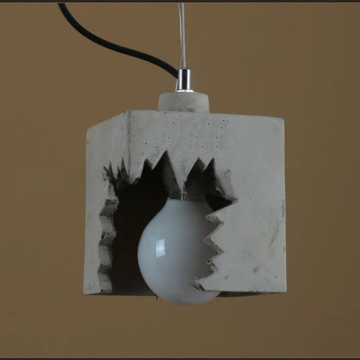 Traditional Japanese Column Rectangular Cement 1-Light Pendant Light For Living Room