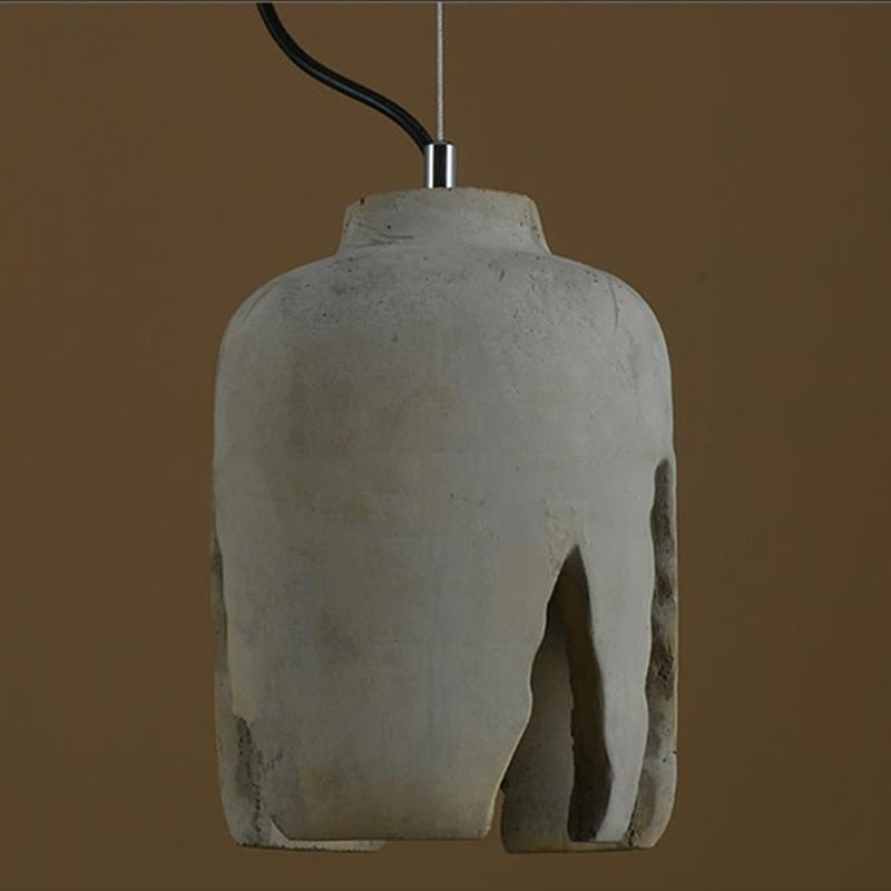 Traditional Japanese Column Rectangular Cement 1-Light Pendant Light For Living Room