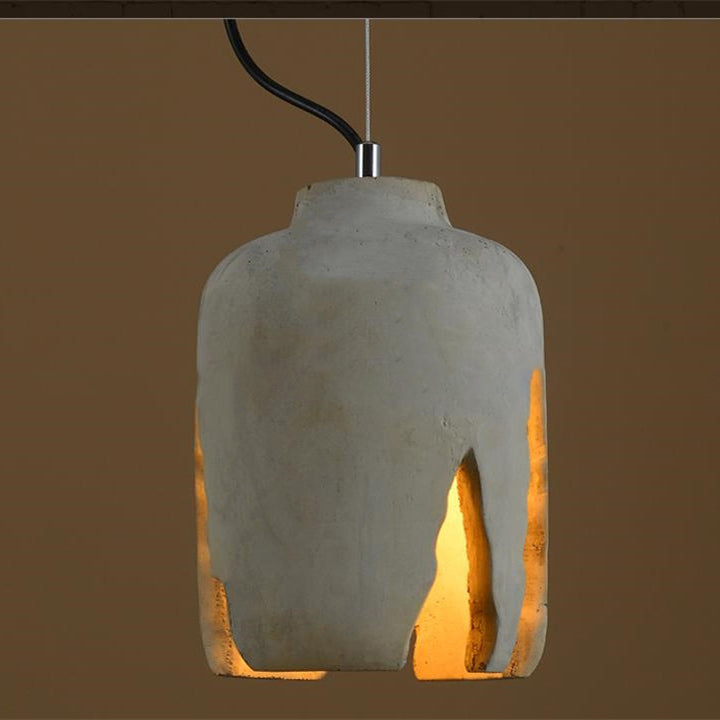 Traditional Japanese Column Rectangular Cement 1-Light Pendant Light For Living Room