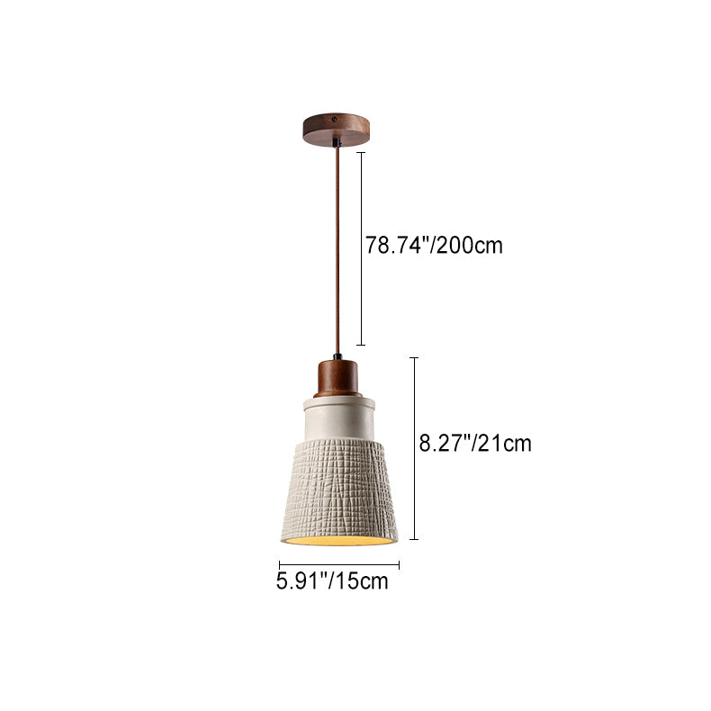 Traditional Japanese Drum Cement Wood 1-Light Pendant Light For Living Room