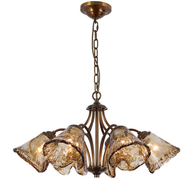 Traditional European Drum Copper Glass 6/8-Light Chandelier For Living Room