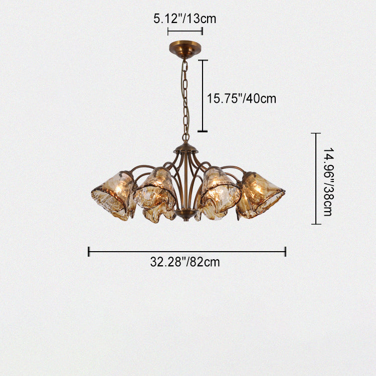 Traditional European Drum Copper Glass 6/8-Light Chandelier For Living Room